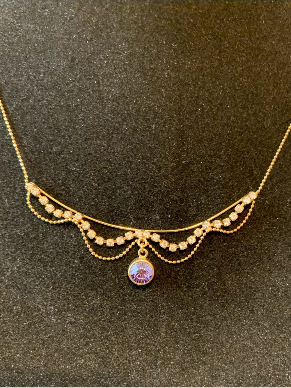 Gold Plated Necklace with Purple Crystal Pendant Fifth Avenue